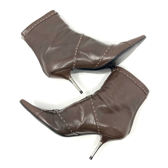 Vintage Christian Dior Galliano Y2K Brown Leather Bondage Ankle Boots Heels 37 7 - Picture 4 of 11